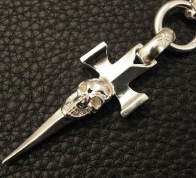 画像4: Half Single Skull Dagger Square Bottom & H.W.O With Quarter Skull & Small Oval Links Necklace (Platinum Finish)