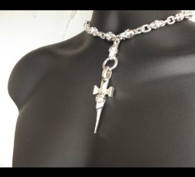 画像17: Half Single Skull Dagger Square Bottom & H.W.O With Quarter Skull & Small Oval Links Necklace (Platinum Finish)