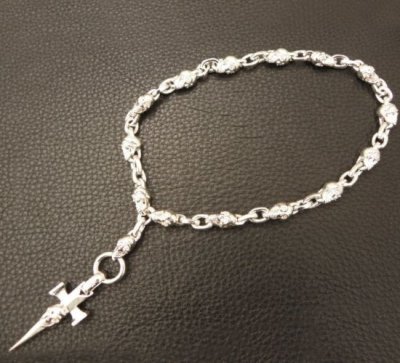 画像14: Half Single Skull Dagger Square Bottom & H.W.O With Quarter Skull & Small Oval Links Necklace (Platinum Finish)