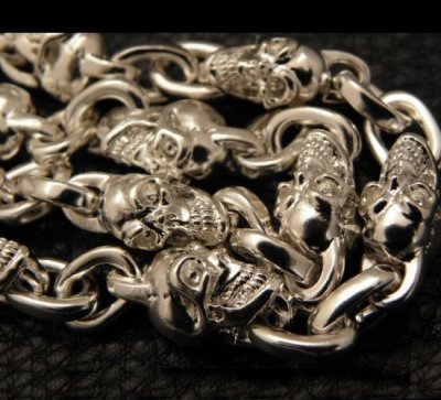 画像11: Half Single Skull Dagger Square Bottom & H.W.O With Quarter Skull & Small Oval Links Necklace (Platinum Finish)