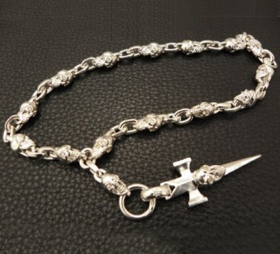 画像8: Half Single Skull Dagger Square Bottom & H.W.O With Quarter Skull & Small Oval Links Necklace (Platinum Finish)