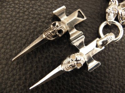 画像7: Half Single Skull Dagger Square Bottom & H.W.O With Quarter Skull & Small Oval Links Necklace (Platinum Finish)