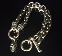 Single Slant Head Skull With 2 Single Slant Head Skulls & Small Oval Chain Links Necklace