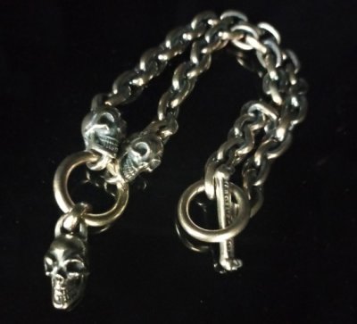 画像3: Single Slant Head Skull With 2 Single Slant Head Skulls & Small Oval Chain Links Necklace
