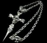 Large Skull On 2Skulls Hammer Double Face Dagger With 2Lions & Battle-Ax Small Oval Chain Links Necklace