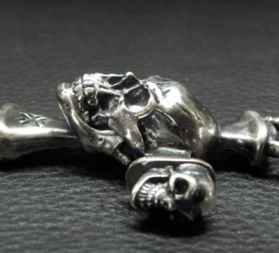 画像11: Half Large Skull On 2Skulls Hammer Double Face Dagger With Half 2Lions & Battle-Ax Small Oval Chain Links Necklace