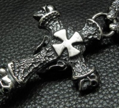 画像9: Half Large Skull On 2Skulls Hammer Double Face Dagger With Half 2Lions & Battle-Ax Small Oval Chain Links Necklace