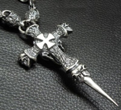 画像7: Half Large Skull On 2Skulls Hammer Double Face Dagger With Half 2Lions & Battle-Ax Small Oval Chain Links Necklace