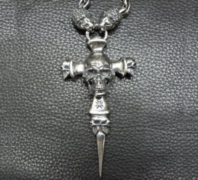 画像3: Half Large Skull On 2Skulls Hammer Double Face Dagger With Half 2Lions & Battle-Ax Small Oval Chain Links Necklace