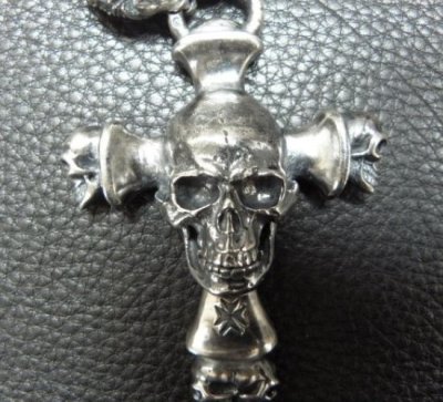 画像2: Large Skull On 2Skulls Hammer Double Face Dagger With 2Lions & Battle-Ax Small Oval Chain Links Necklace