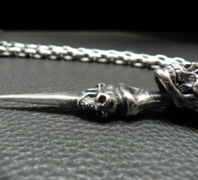 画像17: Half Large Skull On 2Skulls Hammer Double Face Dagger With Half 2Lions & Battle-Ax Small Oval Chain Links Necklace