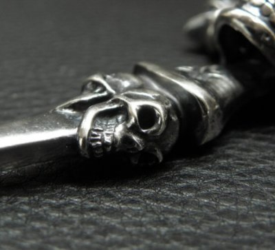 画像12: Half Large Skull On 2Skulls Hammer Double Face Dagger With Half 2Lions & Battle-Ax Small Oval Chain Links Necklace