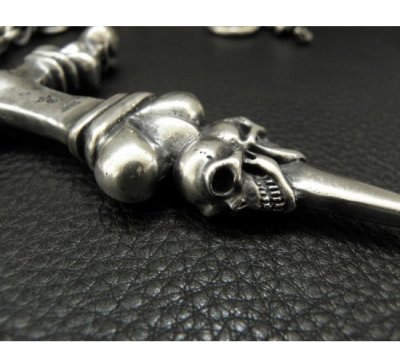 画像12: 3 Skulls On 4 Heart Crown Long Cross Double Face Dagger With 2 Long Neck Bulldogs & Small Oval Links Necklace