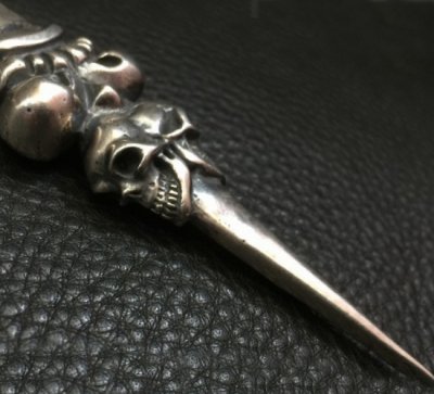 画像10: 3 Skulls On Both Side 4 Heart Crown Cross Double Face Dagger & Bulldogs Small Oval Chain Links Necklace