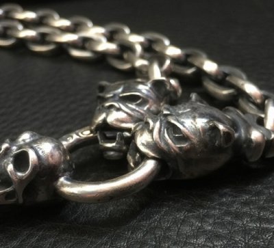 画像9: 3 Skulls On Both Side 4 Heart Crown Cross Double Face Dagger & Bulldogs Small Oval Chain Links Necklace