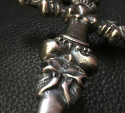 画像8: 3 Skulls On Both Side 4 Heart Crown Cross Double Face Dagger & Bulldogs Small Oval Chain Links Necklace