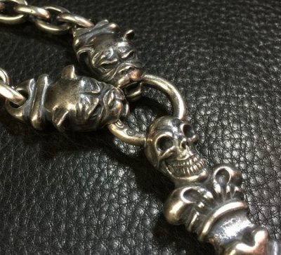 画像20: 3 Skulls On Both Side 4 Heart Crown Cross Double Face Dagger & Bulldogs Small Oval Chain Links Necklace