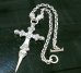 画像1: Half 3 Skulls On 4 Heart Crown Cross Double Face Dagger & Bulldogs Half Small Oval Chain Links Necklace (1)