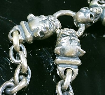 画像11: Half 3 Skulls On 4 Heart Crown Cross Double Face Dagger & Bulldogs Half Small Oval Chain Links Necklace