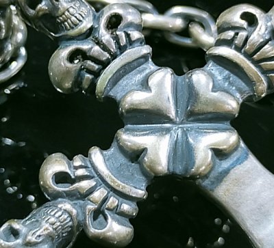 画像9: Half 3 Skulls On 4 Heart Crown Cross Double Face Dagger & Bulldogs Half Small Oval Chain Links Necklace