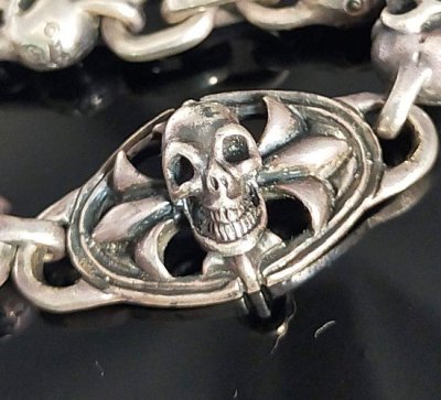 画像4: Quarter Hammer Cross With Half 2Skull & Half Double Face Dagger With Quarter Skull & Small Oval Links Skull On Cross Oval Necklace