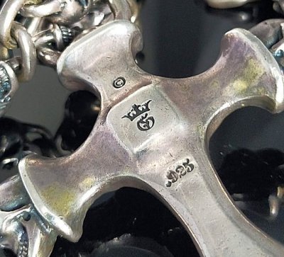 画像3: Quarter Hammer Cross With Half 2Skull & Half Double Face Dagger With Quarter Skull & Small Oval Links Skull On Cross Oval Necklace