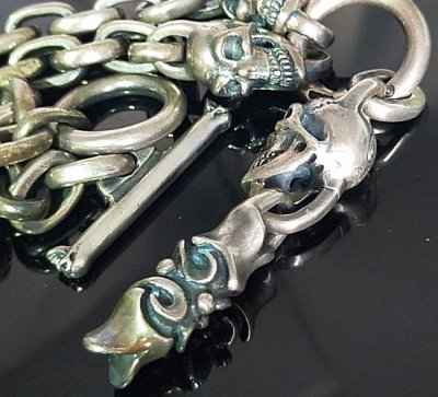 画像3: Single Skull With Macaroni 2 Single Skulls & Small Oval Chain Links Necklace