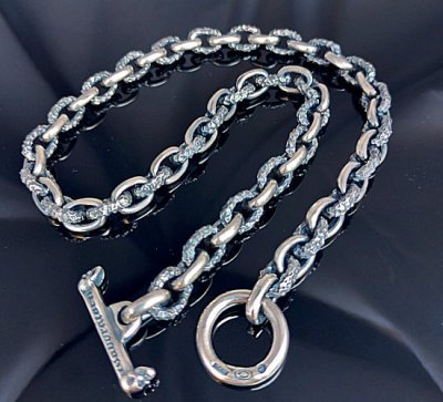 画像1: Half Small Oval &Textured Small Oval Chain Links Necklace