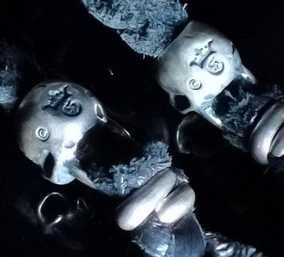 画像14: Half Face On Battle-Ax Cross With 2 Lions Braid Leather Necklace