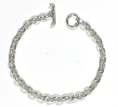 画像2: Half Small Oval & Textured Small Oval Chain Links Necklace [Platinum Finish]