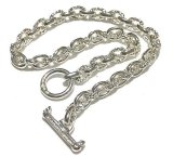 Half Small Oval & Textured Small Oval Chain Links Necklace [Platinum Finish]