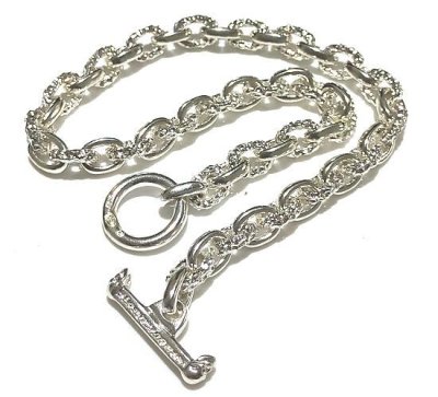 画像1: Half Small Oval & Textured Small Oval Chain Links Necklace [Platinum Finish]