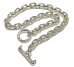 画像1: Half Small Oval & Textured Small Oval Chain Links Necklace [Platinum Finish] (1)