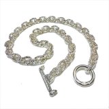 Half Textured Small Oval Chain Links Necklace [Platinum Finish]