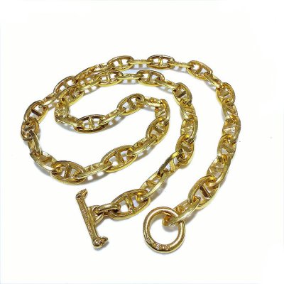 画像1: 10k Gold Half Double Triangle Anchor Chain Links Nacklace