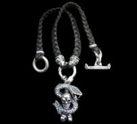 Snake on skull braid leather necklace