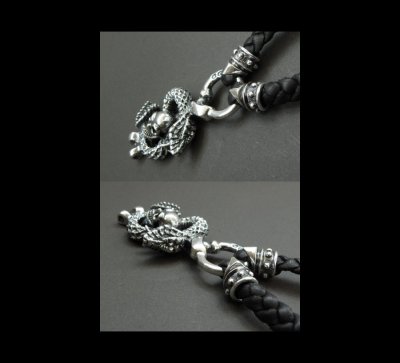 画像3: Snake on skull braid leather necklace