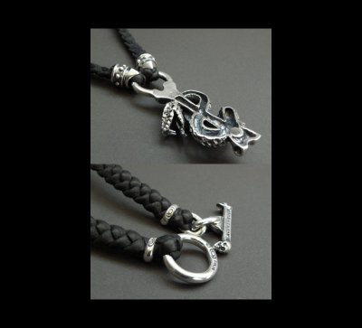 画像4: Snake on skull braid leather necklace