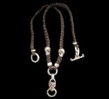 Quarter Lion & 2Quarter Skulls braid leather necklace