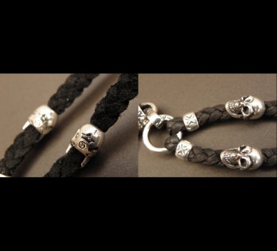 画像4: Quarter Lion & 2Quarter Skulls braid leather necklace