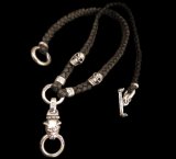 Quarter Bulldog & ２Quarter Skulls braid leather necklace