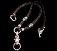 Quarter Bulldog & ２Quarter Skulls braid leather necklace