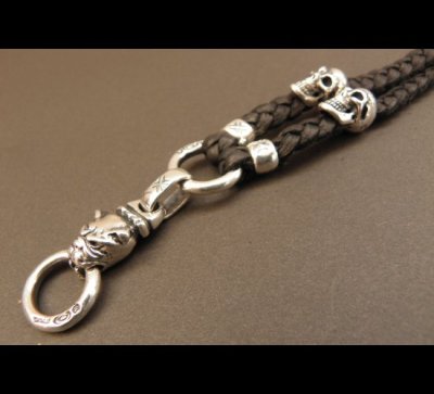 画像2: Quarter Bulldog & ２Quarter Skulls braid leather necklace
