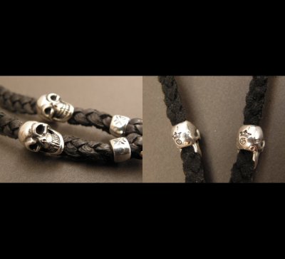 画像4: Quarter Bulldog & ２Quarter Skulls braid leather necklace