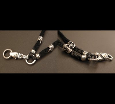 画像3: Quarter Bulldog & ２Quarter Skulls braid leather necklace