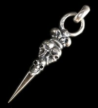 Triple Skull With Crown Dagger Pendant