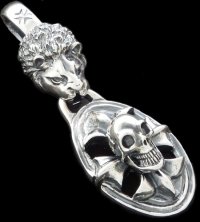 Lion & Cross Oval On Skull Pendant