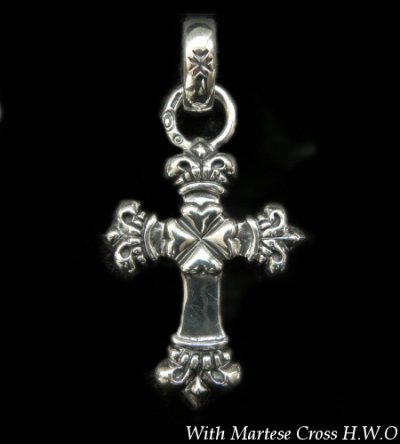 画像1: One Eighth Long 4 Heart Crown Cross With H.W.O Pendant