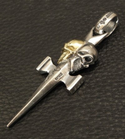 画像15: 18k Gold Skull & Sterling Skull Double Face Square Bottom Dagger Pendant