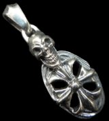 Quarter Skull On Top Cross Oval With Classic H.W.O Pendant